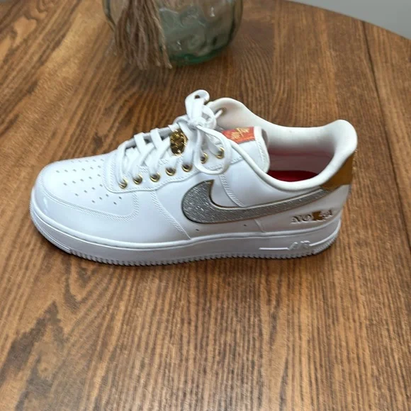 Nike Air Force 1 White with Gold and Silver Accents.  Nola 504 - Picture 2 of 3